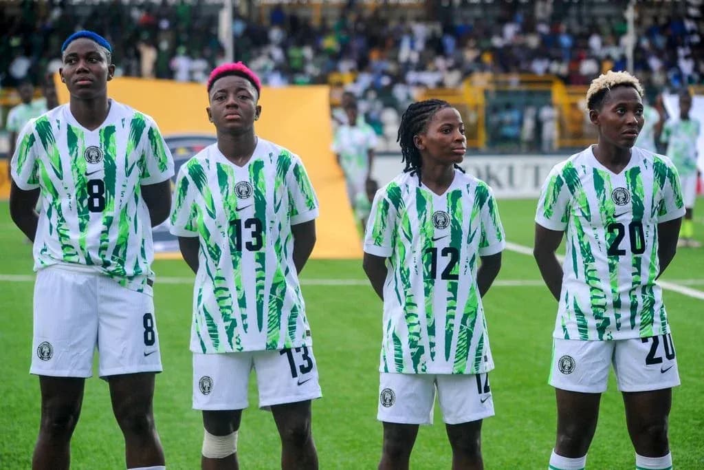 Nigerian women's football players lined up before match
