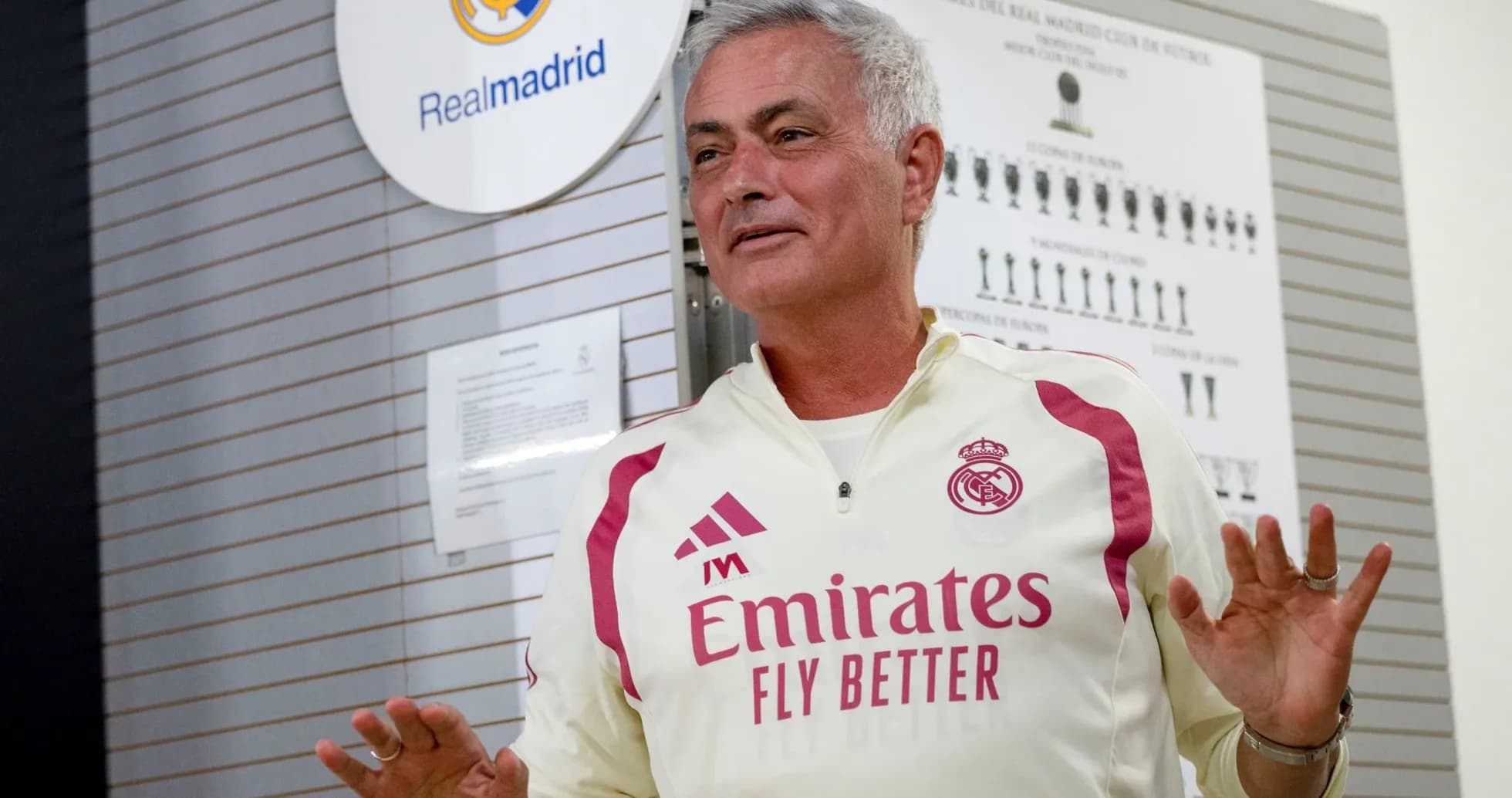 Real Madrid coach speaking at training facility