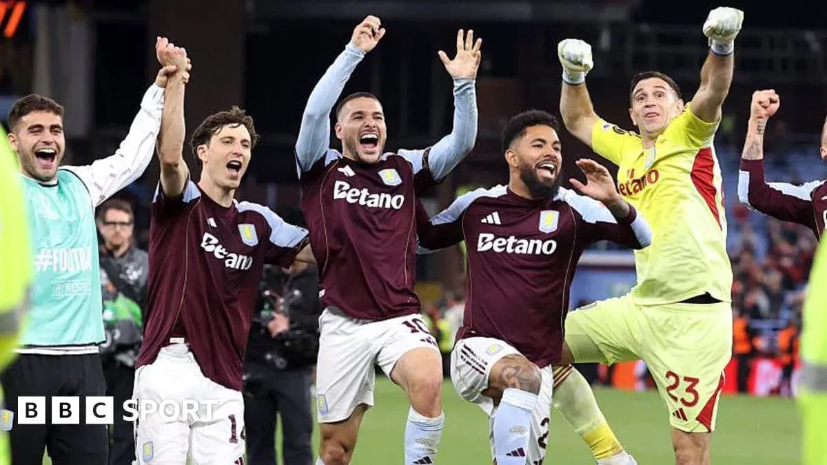 Aston Villa players celebrating a victory on the field