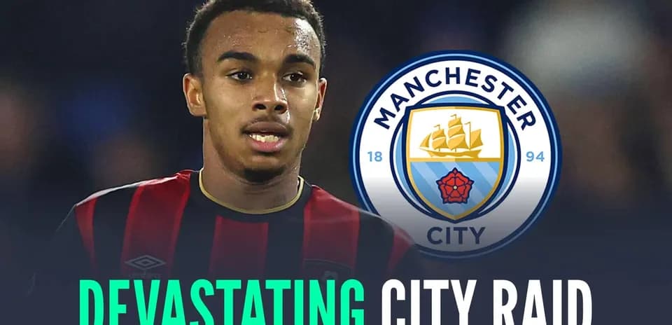 Bournemouth player with Manchester City logo background