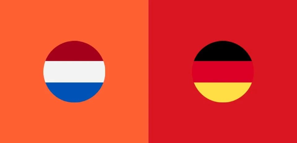 Flags of Netherlands and Germany on contrasting backgrounds