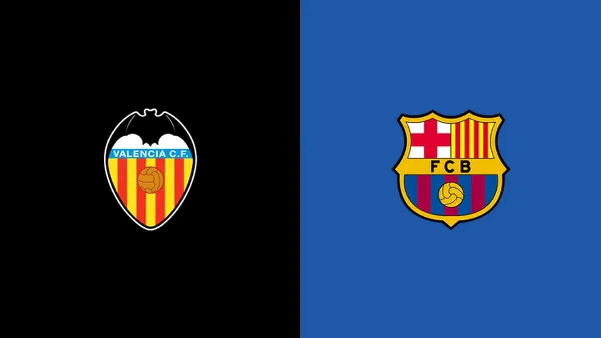 Valencia C.F. and FCB logos on contrasting backgrounds