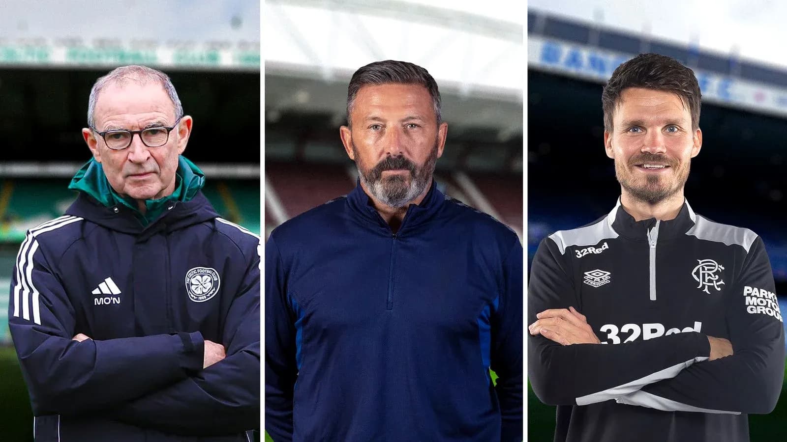 Three football managers posing for a portrait