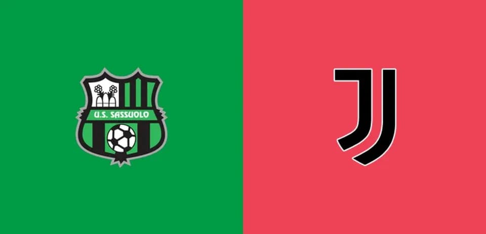 Logos of U.S. Sassuolo and Juventus on colored background