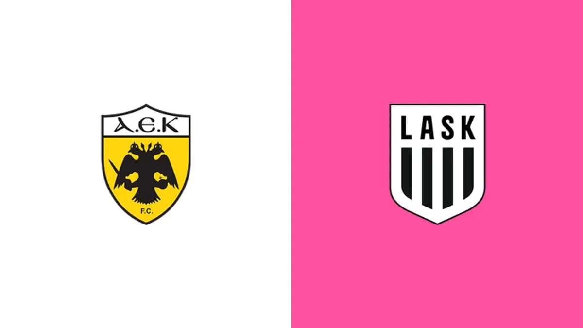 Logos of A.E.K. and LASK football clubs