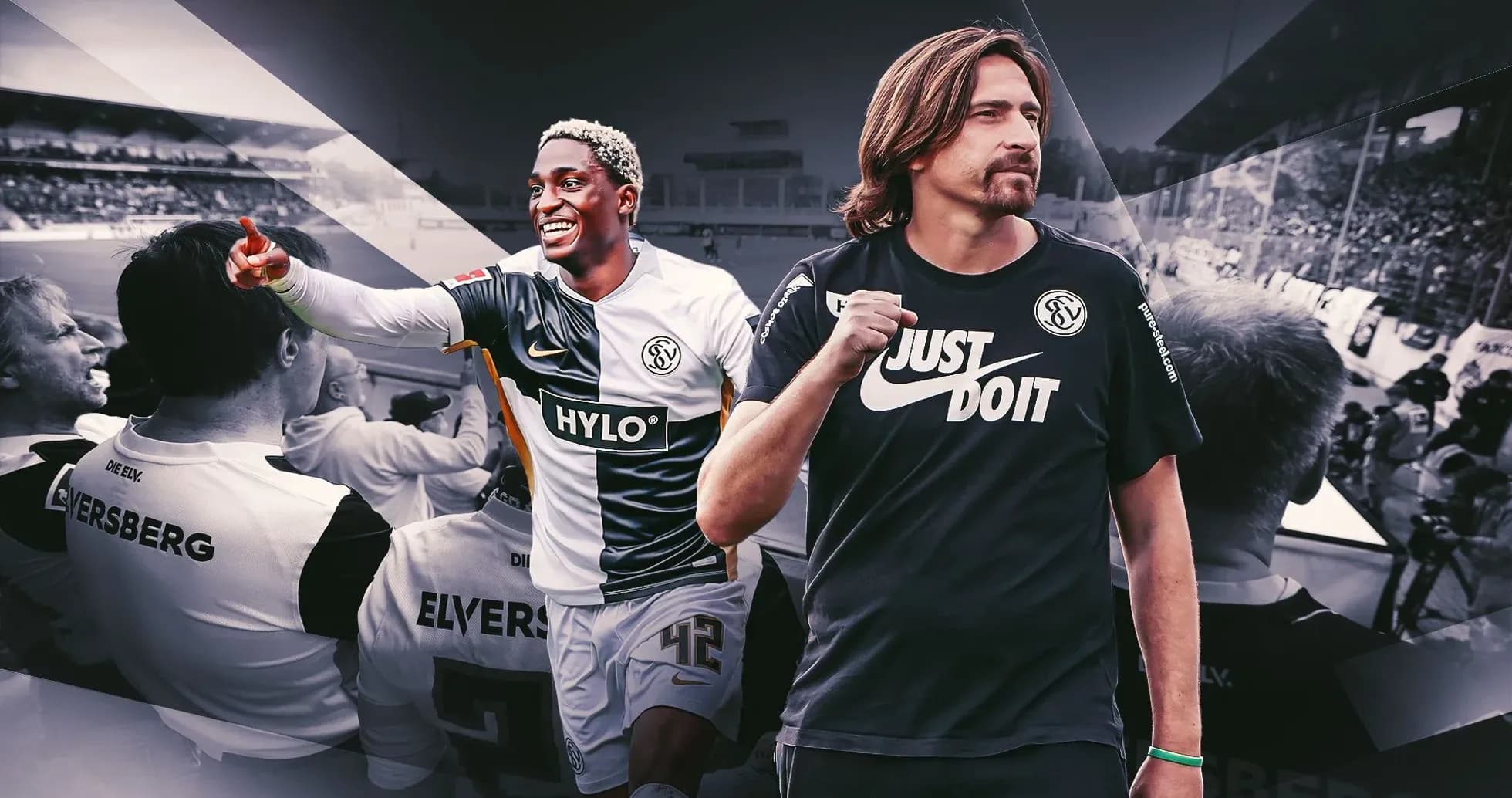 İki futbolçu, Eversberg fanatları ilə birlikdə
