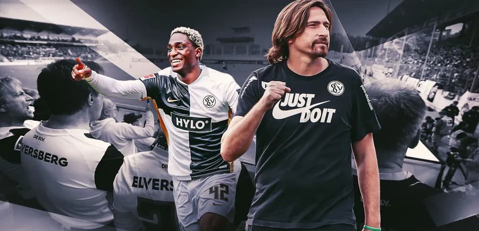 İki futbolçu, Eversberg fanatları ilə birlikdə