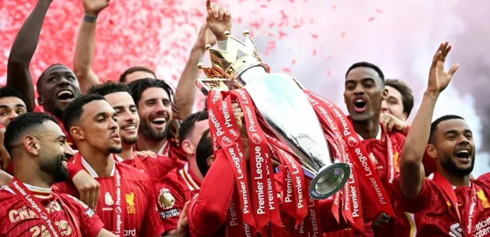 Liverpool players celebrating Premier League trophy win