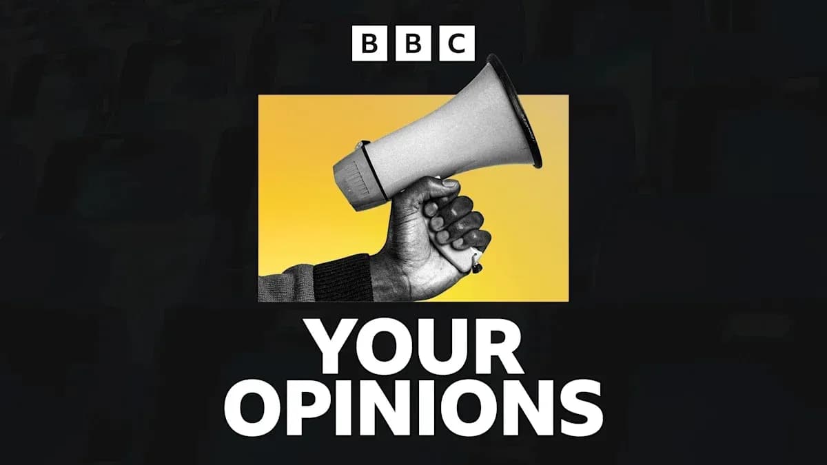Hand holding megaphone on yellow background