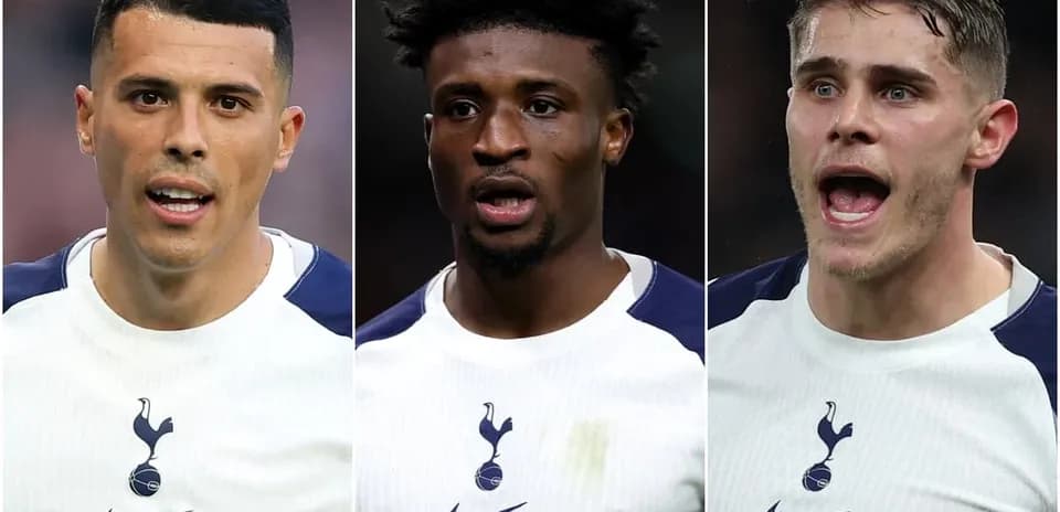 Three Tottenham players in match jerseys