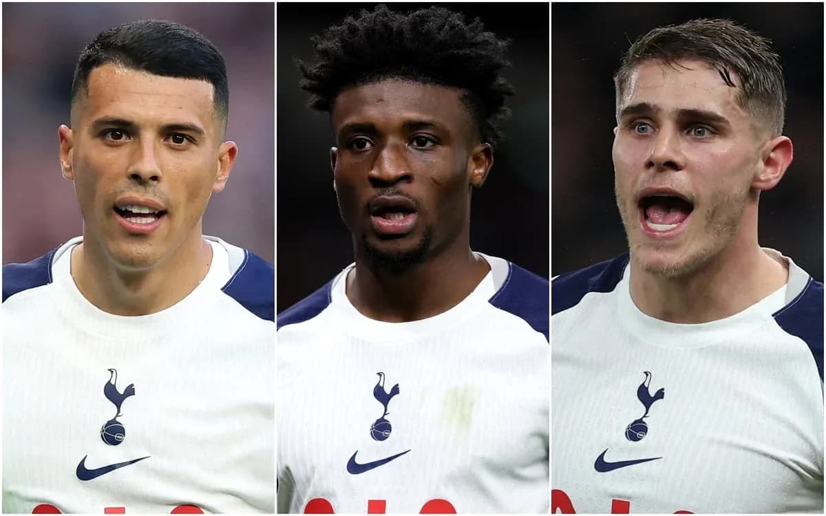 Three Tottenham players in match jerseys