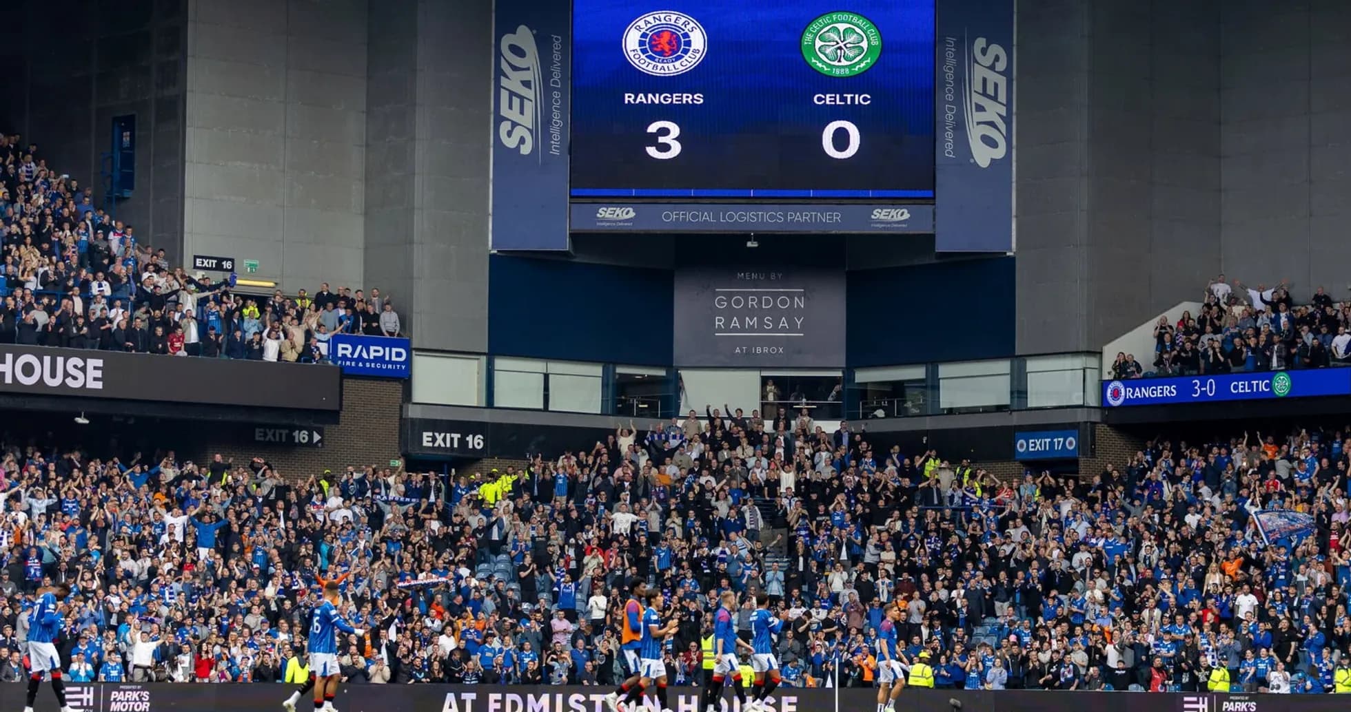 Rangers leading Celtic 3-0 at Ibrox Stadium