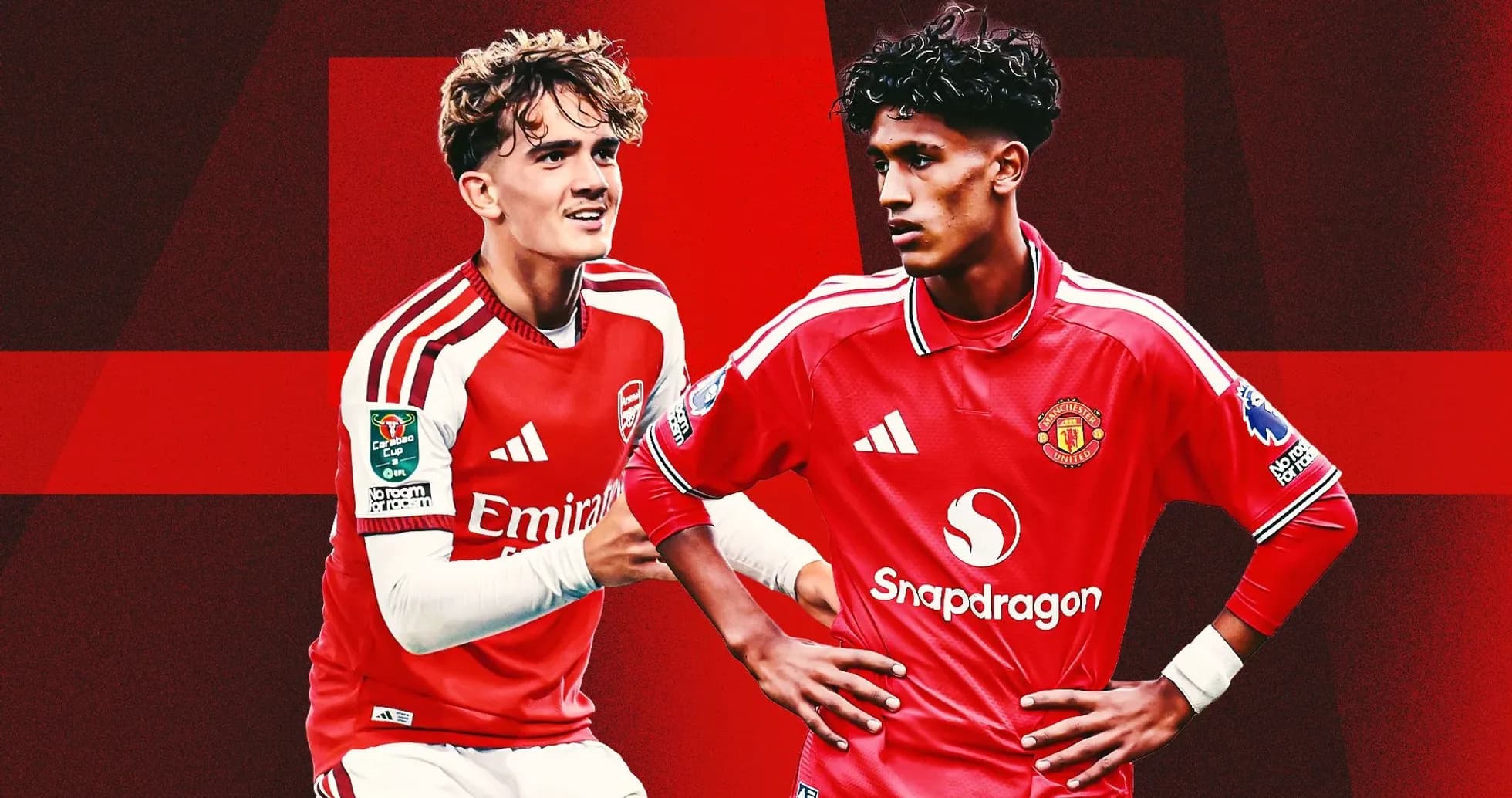 İki futbolçu Arsenal və Manchester United formalarında