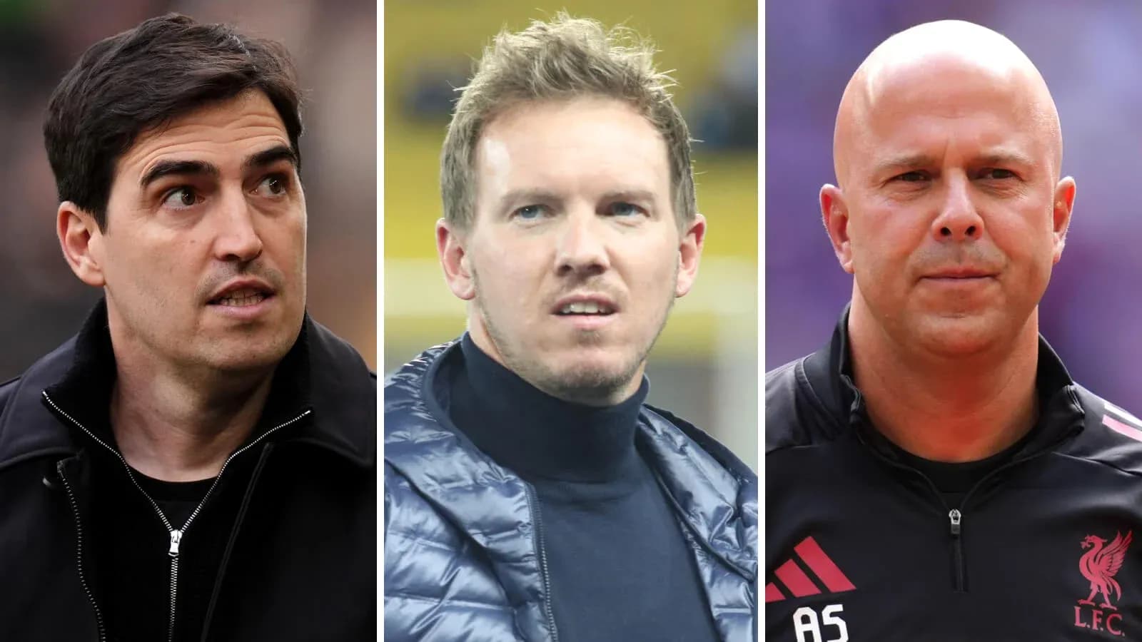 Three football managers posing for a photo
