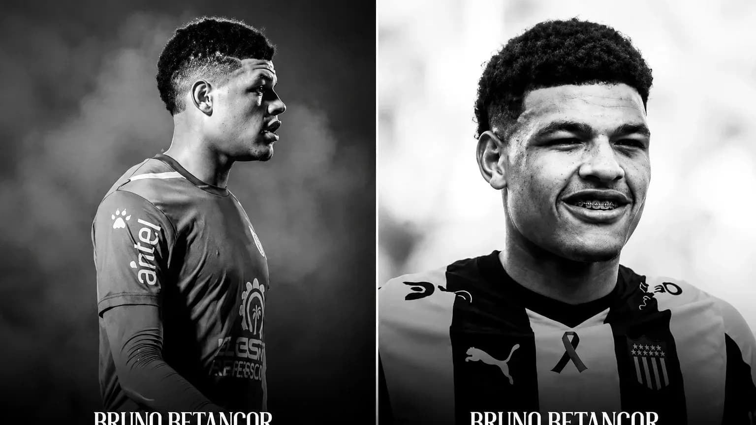 Bruno Betancor in two different football jerseys