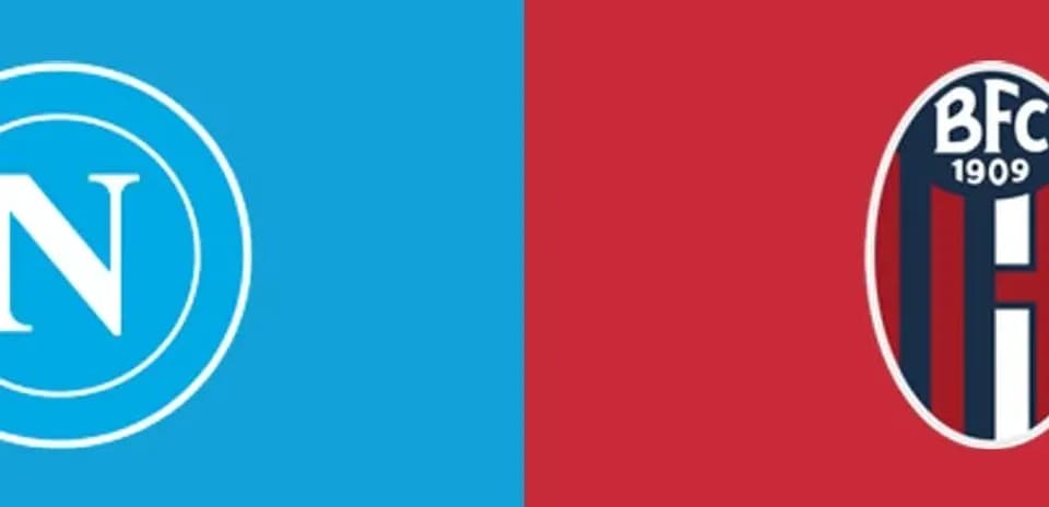 Napoli and Bologna club logos on colored backgrounds