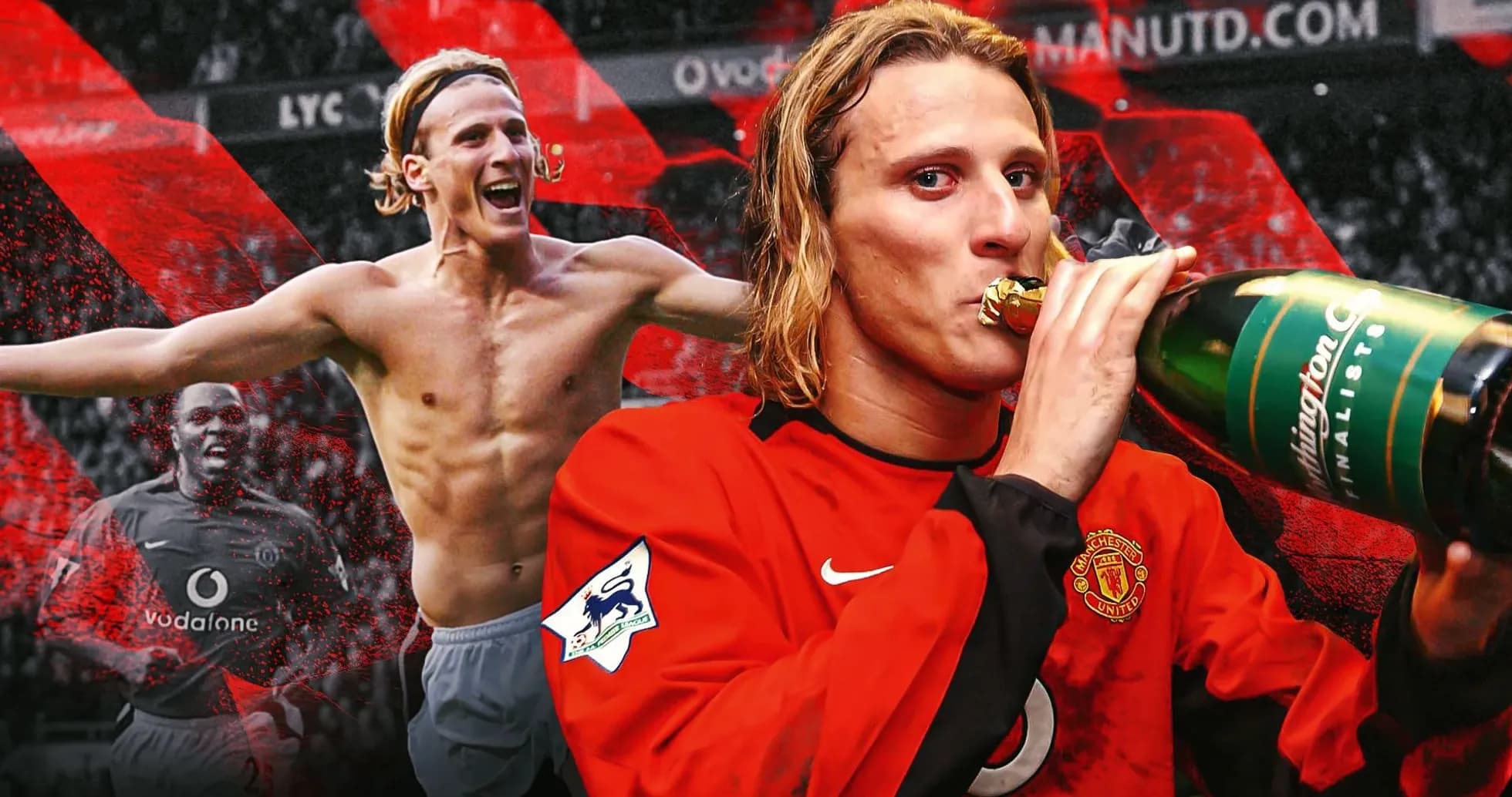 Futbolçu şampan şişəsindən içir, Manchester United formasında