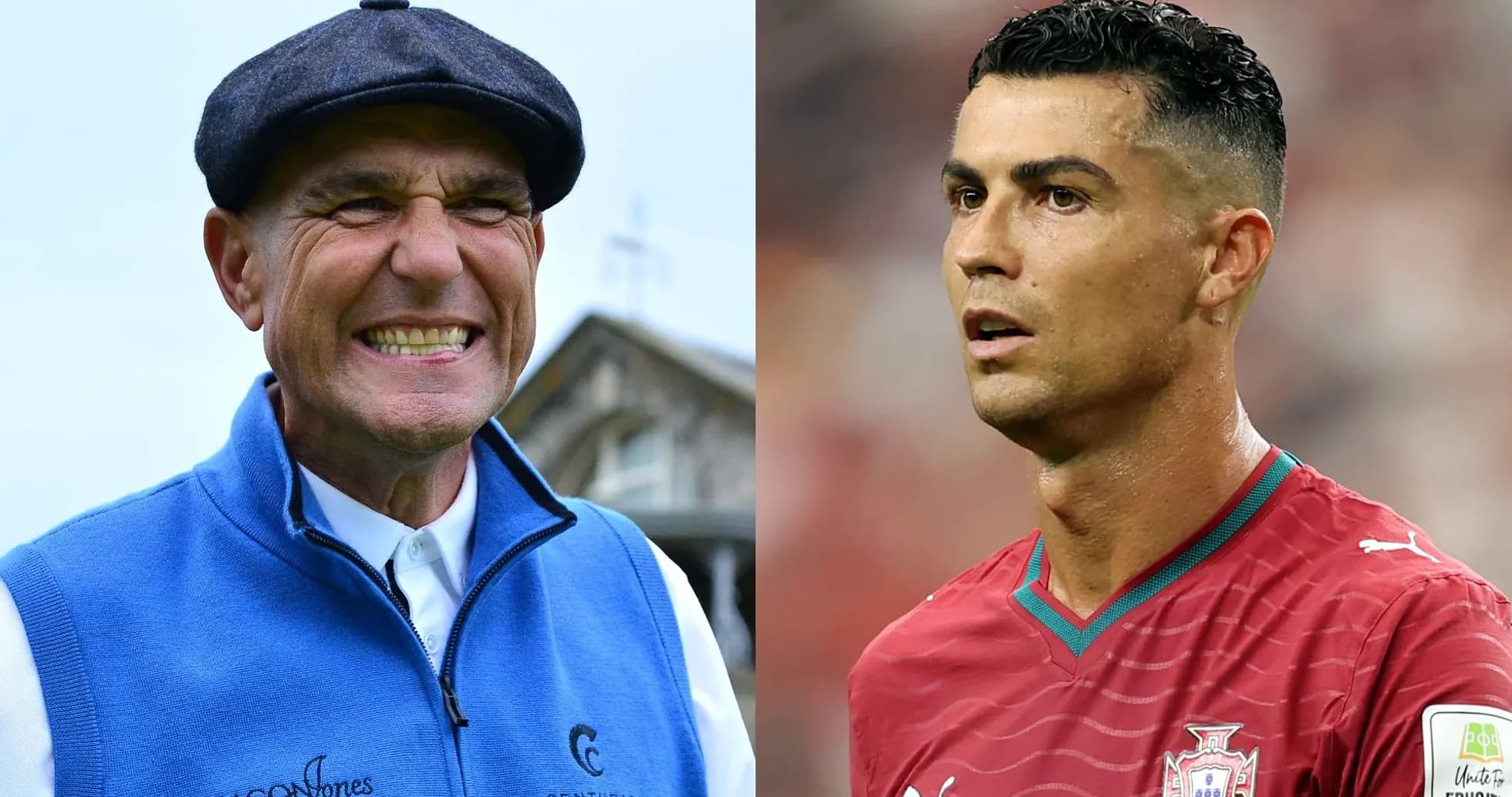 Two sports figures: golfer and footballer side by side