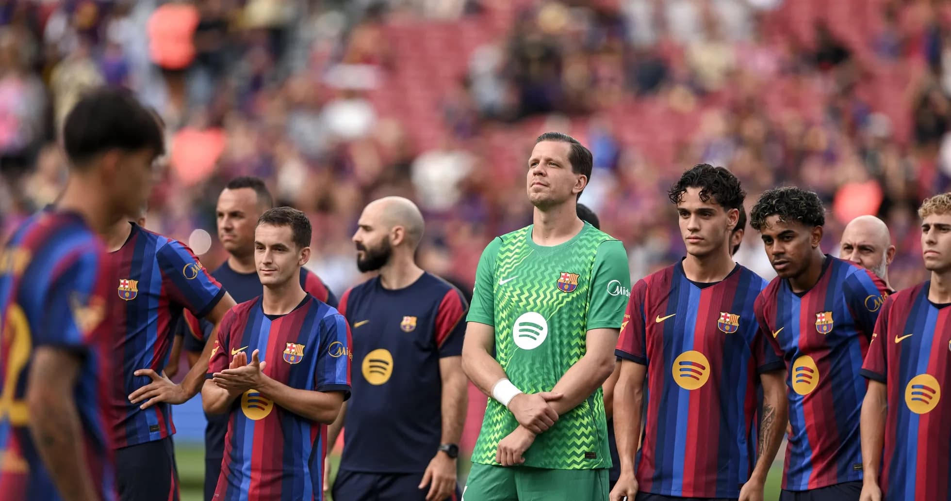 FC Barcelona players lined up before a match FC Barcelona players lined up before a match