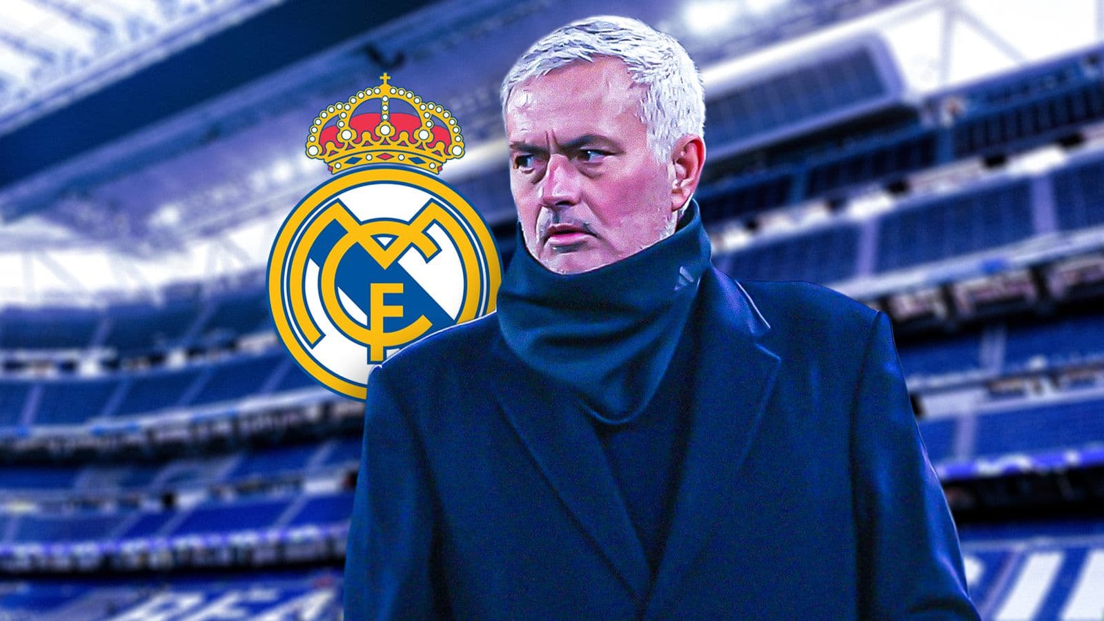José Mourinho in front of Real Madrid logo José Mourinho in front of Real Madrid logo