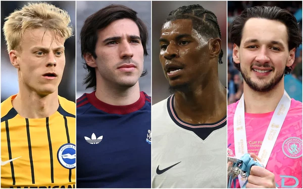 Four football players in different jerseys and expressions Four football players in different jerseys and expressions