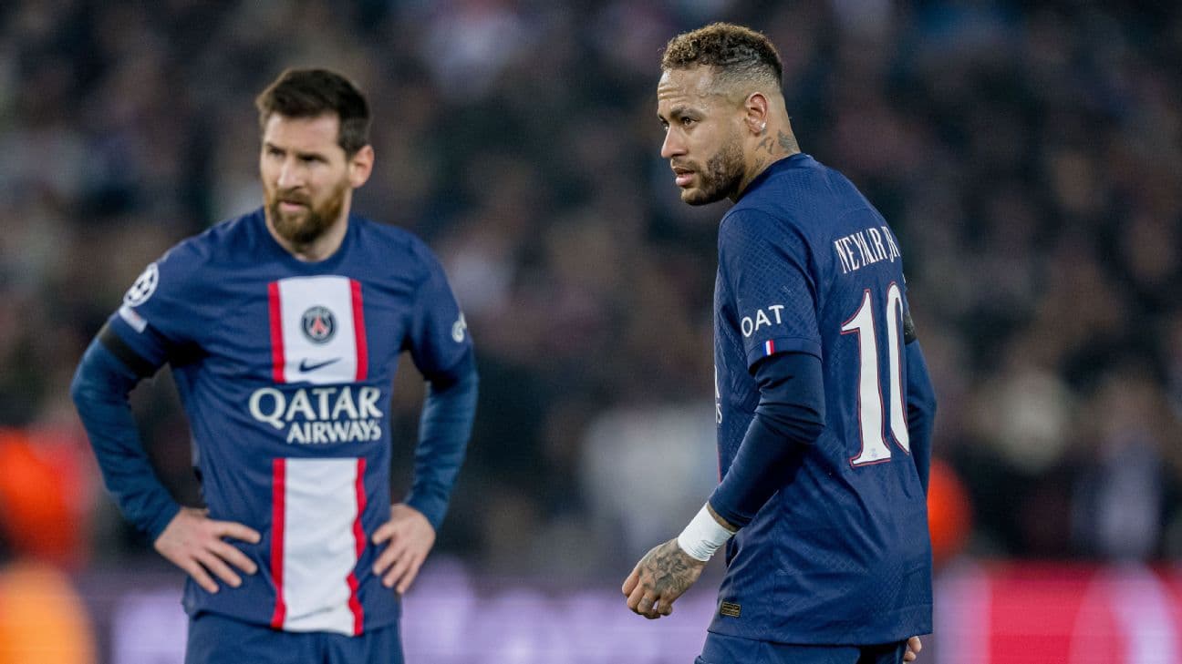 Messi and Neymar on the pitch during match Messi and Neymar on the pitch during match