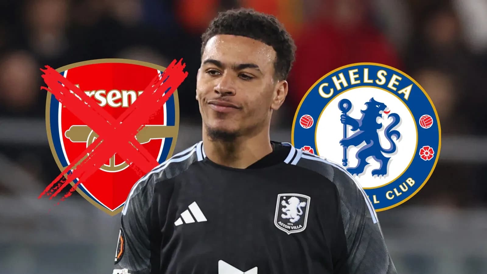 Goalkeeper with Arsenal and Chelsea logos in background Goalkeeper with Arsenal and Chelsea logos in background