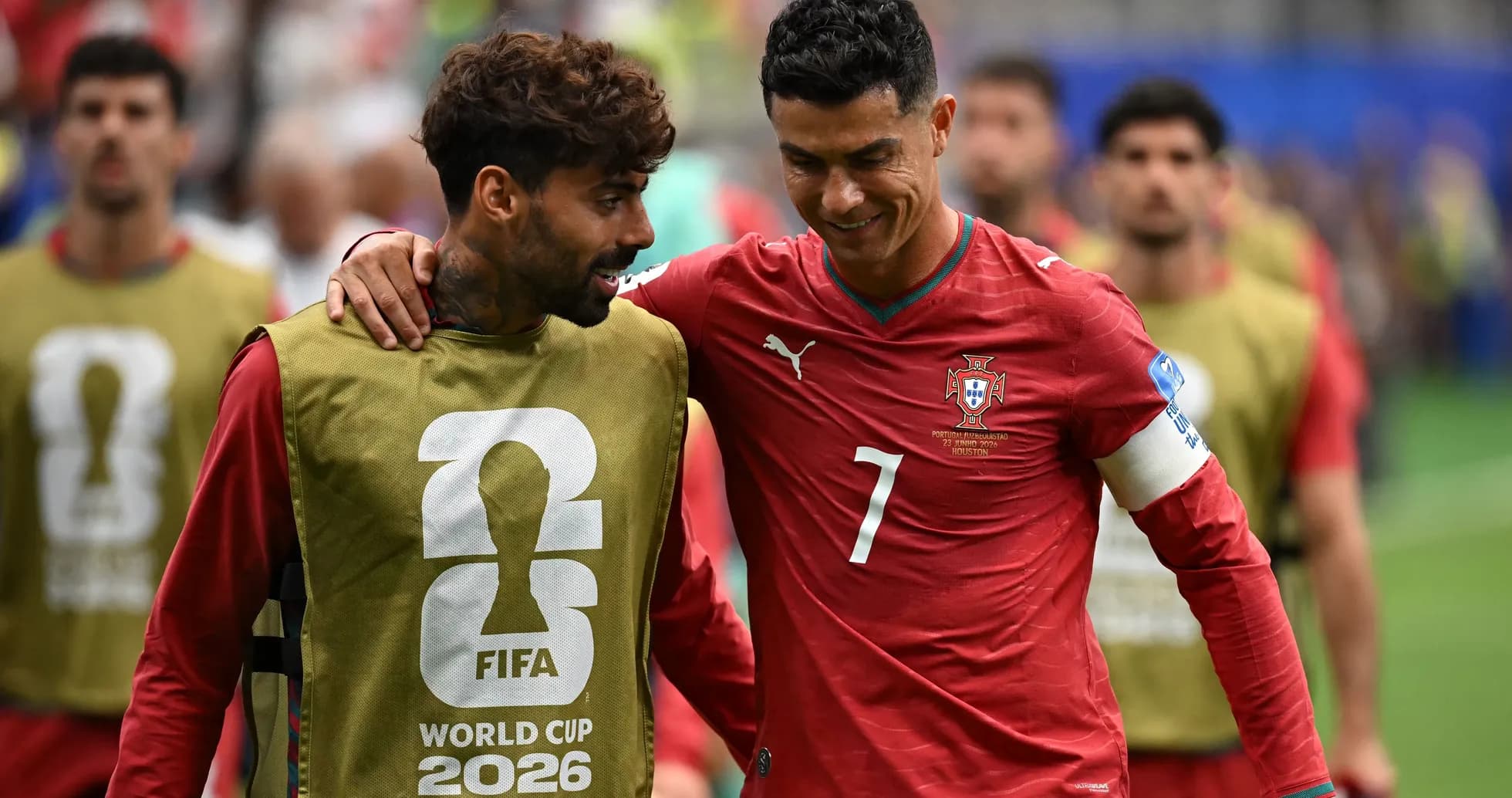 Cristiano Ronaldo and teammate during warm-up session Cristiano Ronaldo and teammate during warm-up session