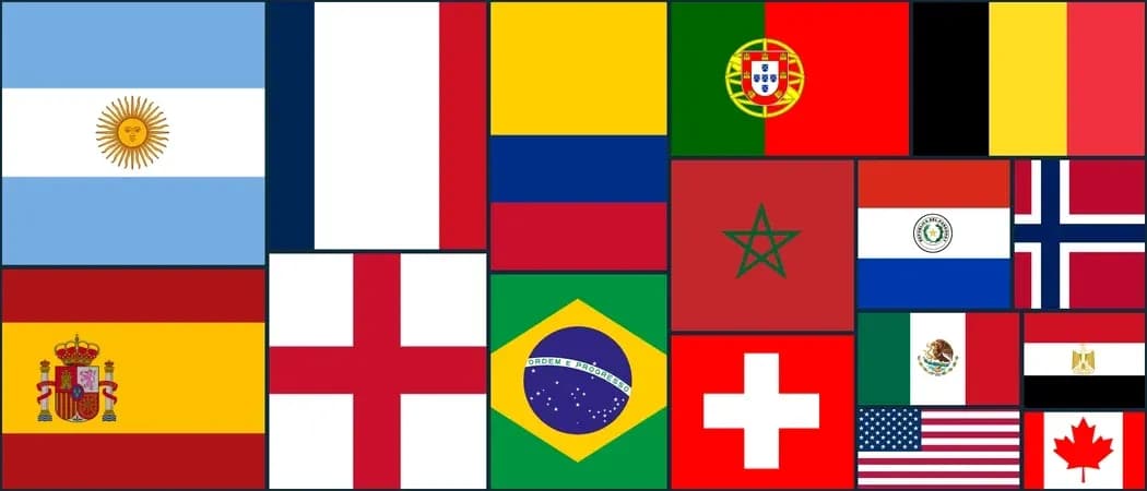Various national flags arranged in a grid pattern Various national flags arranged in a grid pattern