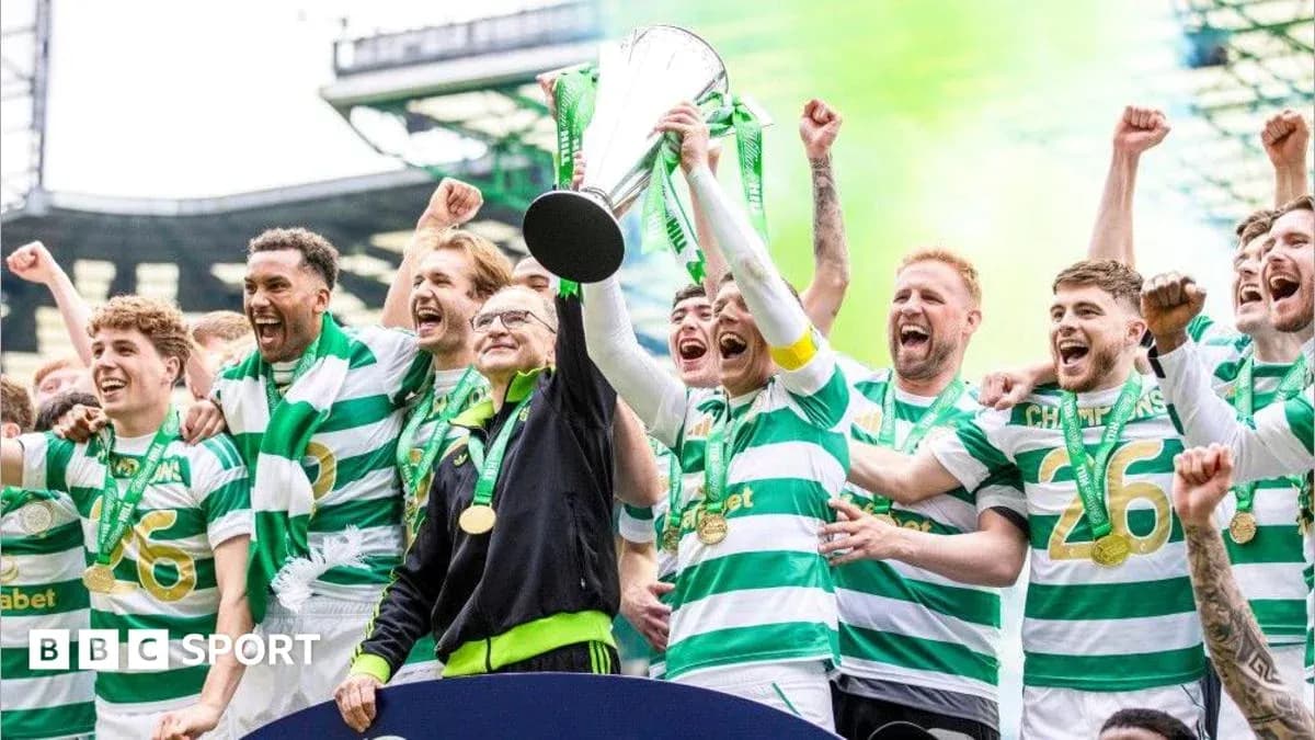 Celtic players celebrating trophy victory with fans Celtic players celebrating trophy victory with fans