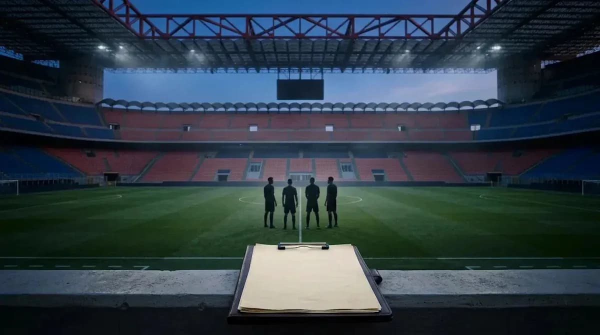 Referees discussing on the pitch before match Referees discussing on the pitch before match