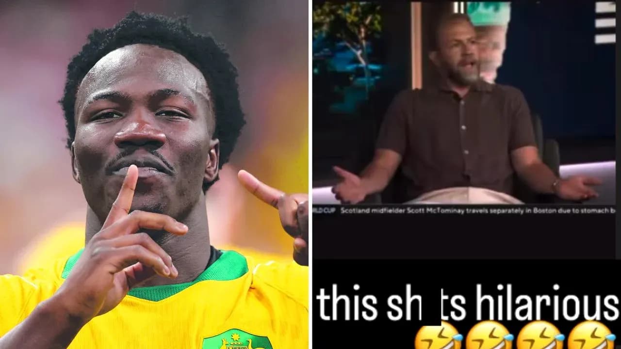 Football player celebrating while commentator discusses humor Football player celebrating while commentator discusses humor