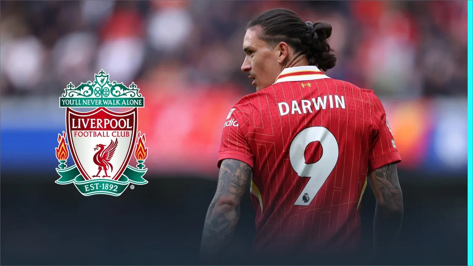 Darwin, Liverpool player, in red jersey with number 9 Darwin, Liverpool player, in red jersey with number 9