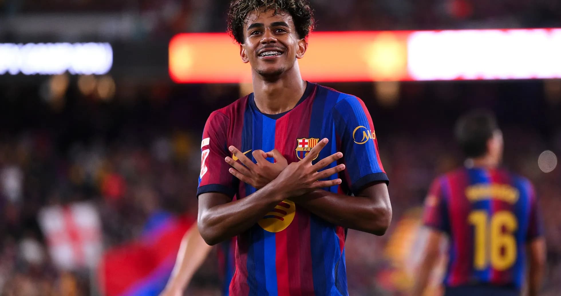 Barcelona player celebrating after scoring a goal Barcelona player celebrating after scoring a goal