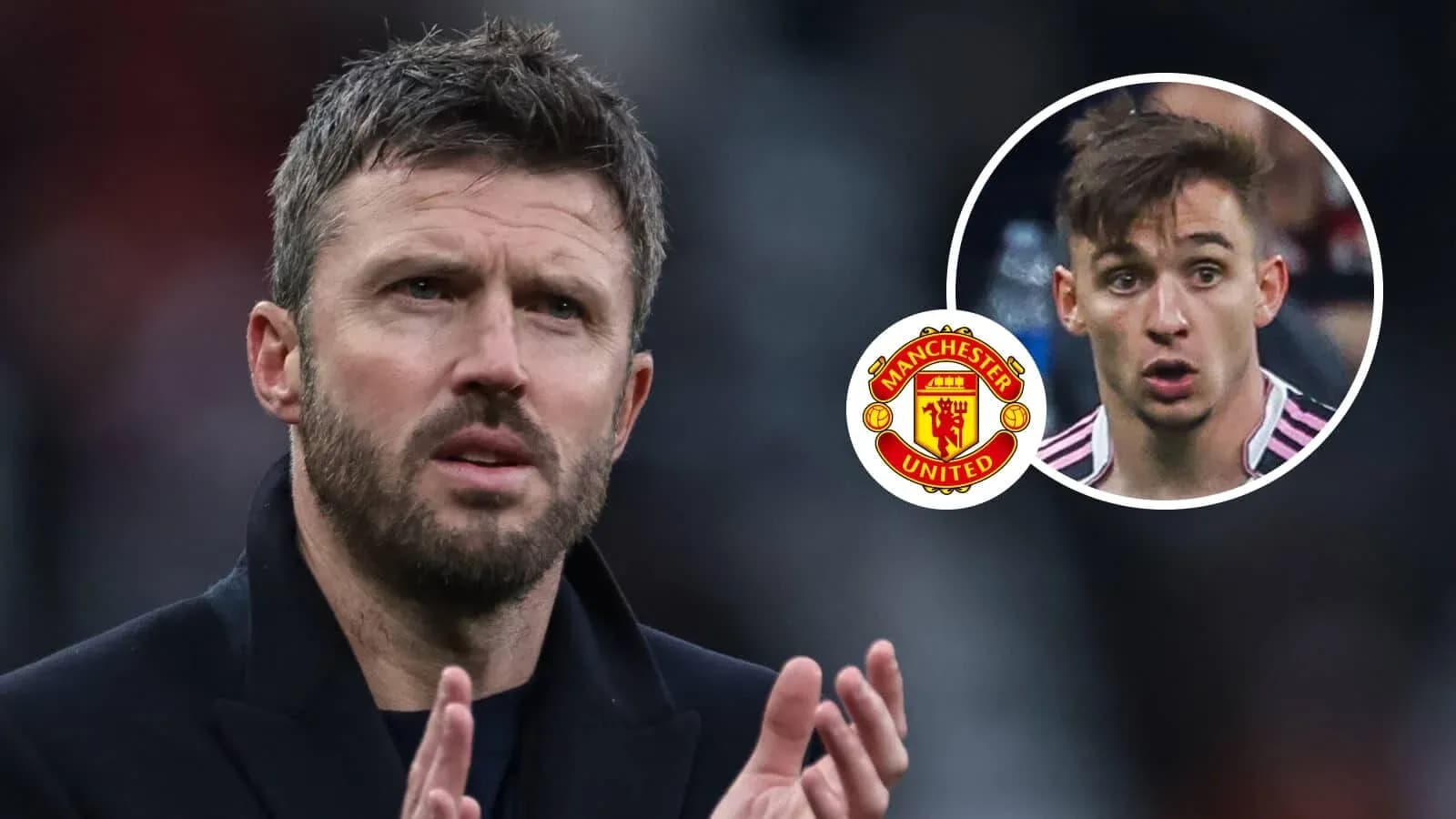 Michael Carrick and young player with Manchester United logo Michael Carrick and young player with Manchester United logo