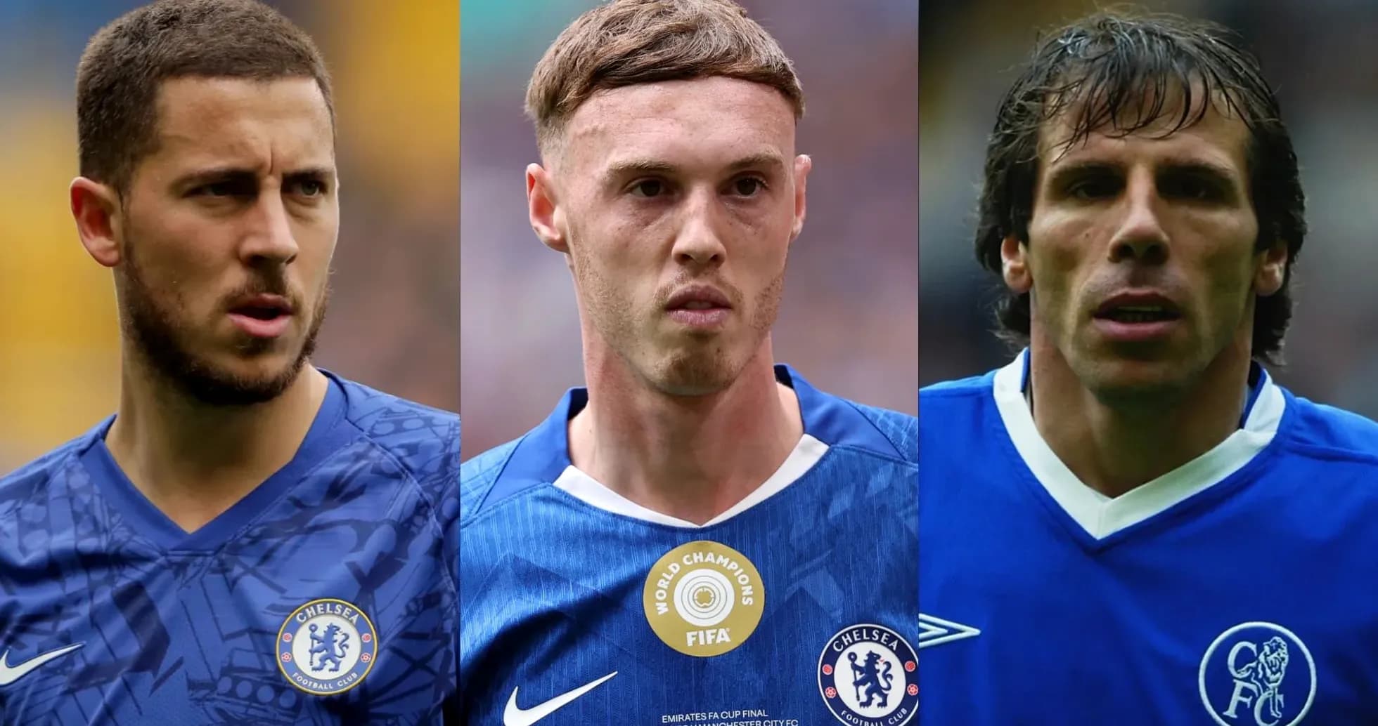 Üç futbolçunun Chelsea formasında portreti Üç futbolçunun Chelsea formasında portreti