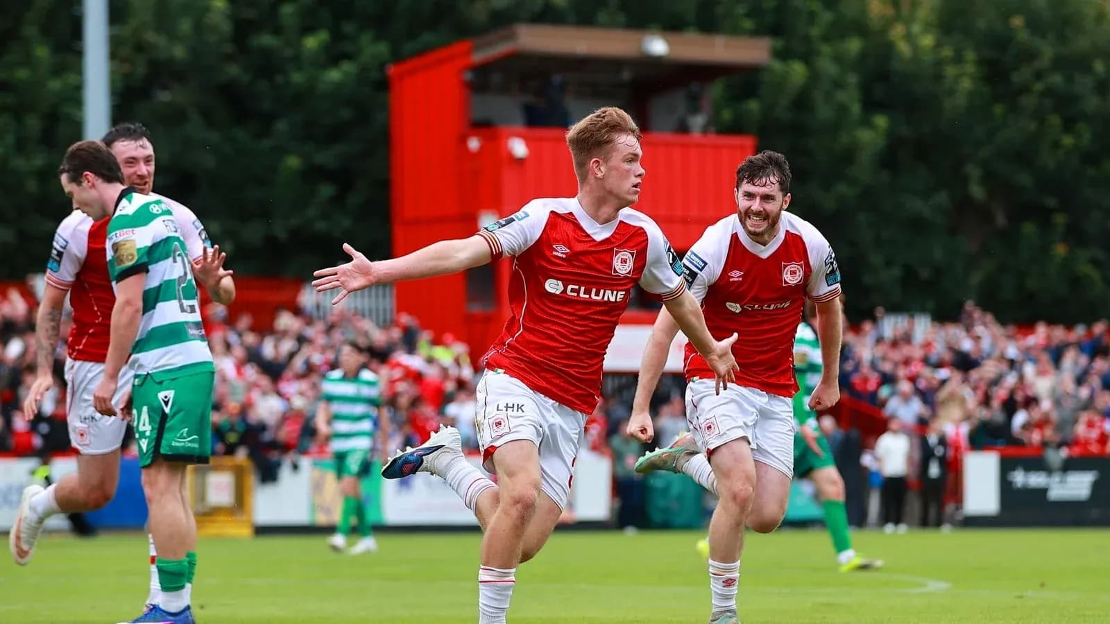 St. Patrick's player celebrating a goal during match St. Patrick's player celebrating a goal during match
