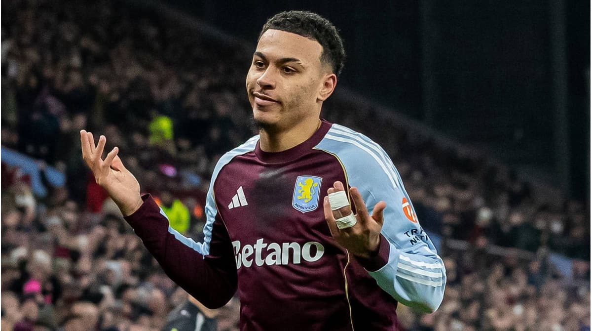 Aston Villa player gesturing during match Aston Villa player gesturing during match