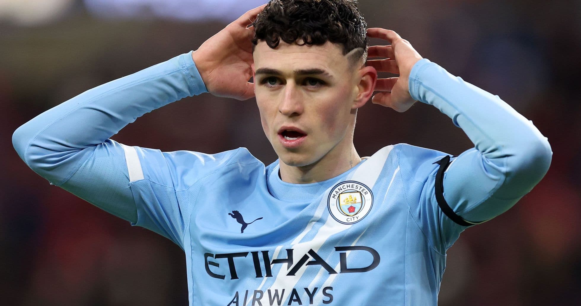Phil Foden reacting during Manchester City match Phil Foden reacting during Manchester City match