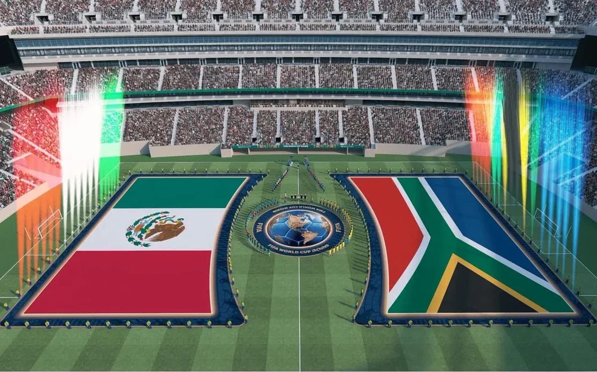 Meksika və Cənubi Afrika bayraqları ilə stadion Meksika və Cənubi Afrika bayraqları ilə stadion