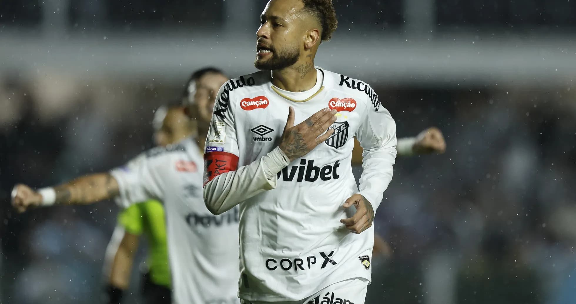Neymar celebrating after scoring a goal for Santos Neymar celebrating after scoring a goal for Santos