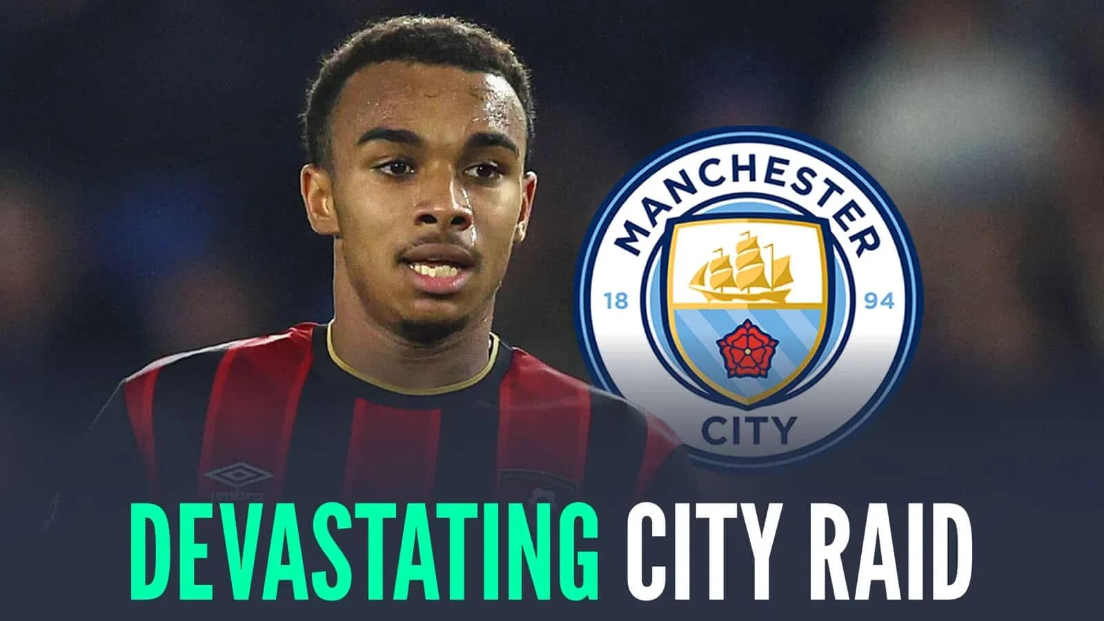 Bournemouth player with Manchester City logo background Bournemouth player with Manchester City logo background