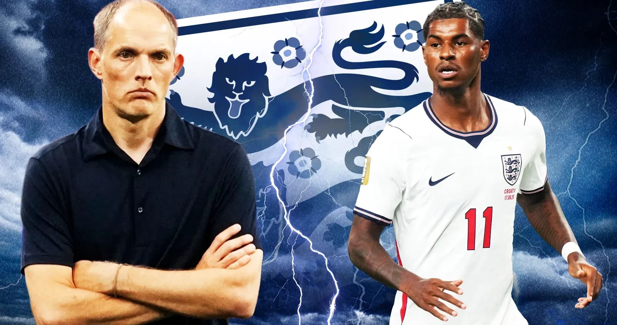 Thomas Tuchel and Marcus Rashford with England background Thomas Tuchel and Marcus Rashford with England background