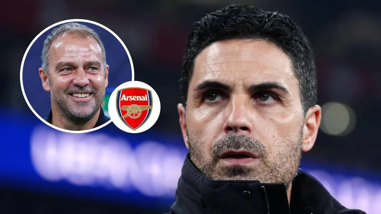 Mikel Arteta during match with Arsenal logo overlay Mikel Arteta during match with Arsenal logo overlay